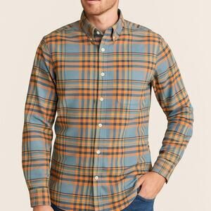 L.L. Bean Plaid Slim Fit Button-Down Shirt Orange/Blue Men's Size XL Work Office